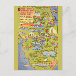 Vintage Florida Attractions Map Postcard