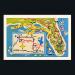 Vintage Florida Attractions Map Print<br><div class="desc">Excellent vintage,  retro postcard map of Central Florida's 3 major attractions - Bok Tower,  Cypress Gardens,  & Great Masterpiece.</div>