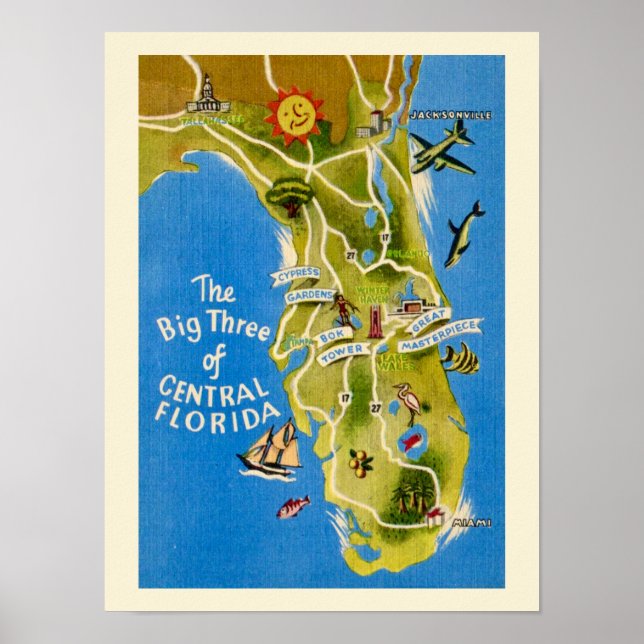 Vintage Florida Attractons Print (Front)