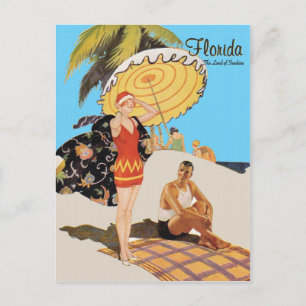 Vintage Florida Deco Travel Illustration Postcard