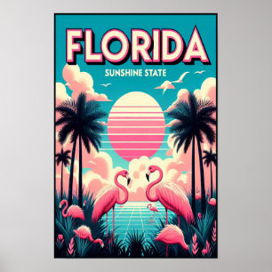 Vintage Florida Flamingo Travel Poster