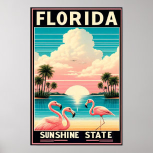 Vintage Florida Flamingo Travel Poster
