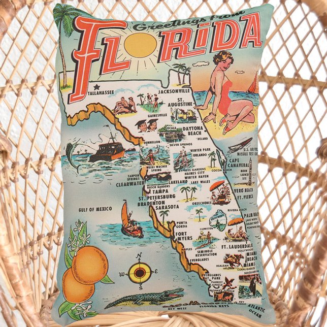 Vintage Florida map kitschy Greetings Accent Pillow (Creator Uploaded)