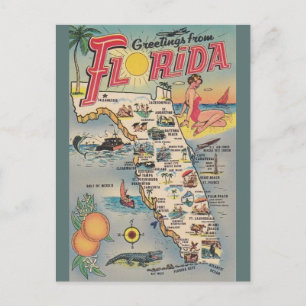 Vintage Florida Map Post Card