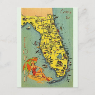 Vintage Florida Map Post Card