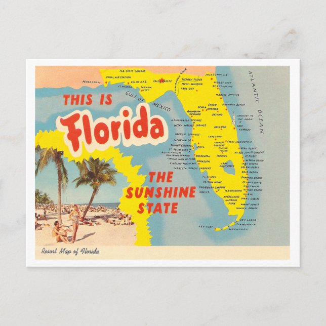 Vintage Florida Map Postcard (Front)