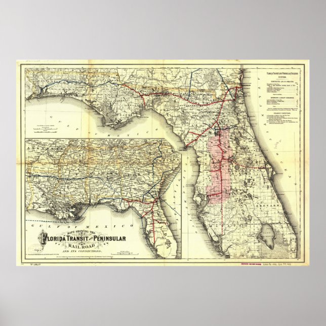 Vintage Florida Railroad Map (1882) Poster (Front)