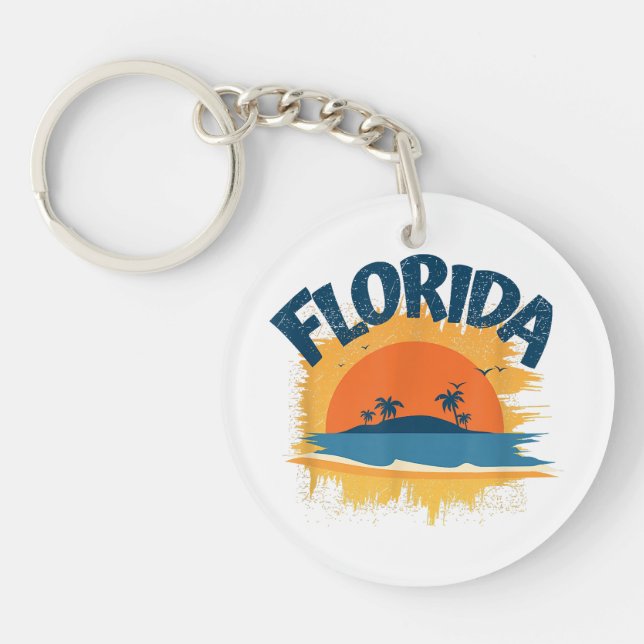 Vintage Florida Retro Tee Design Sunshine Keychain (Front)