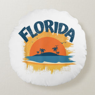 Vintage Florida Retro Tee Design Sunshine Round Pillow