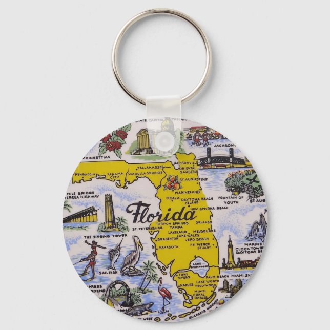 Vintage Florida retro tourist map Keychain (Front)