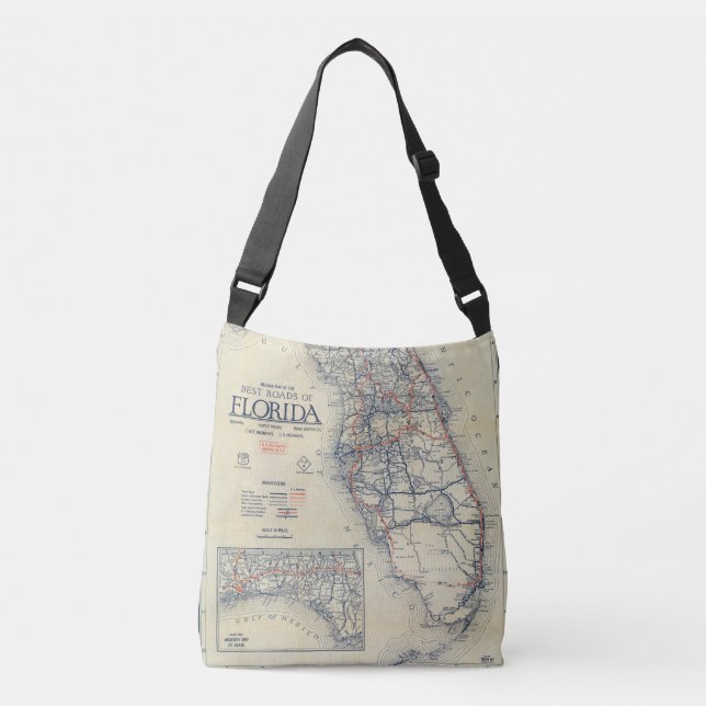 Vintage Florida Road Map Crossbody Bag (Front)