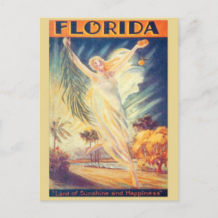 Vintage Florida Sunshine Nouveau Flying Woman Postcard