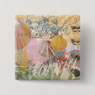 Vintage Florida Travel Beach Shells Art Print 2 Inch Square Button