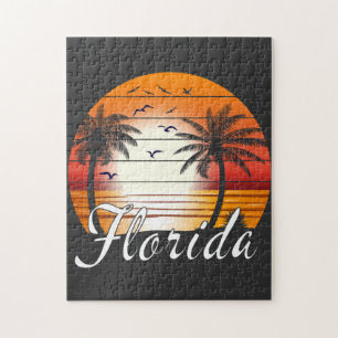 Vintage Florida USA Palm Trees Summer Beach Jigsaw Puzzle