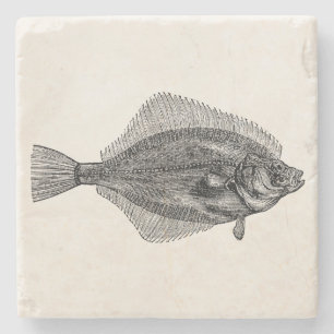 Vintage Flounder Fish Aquatic Customized Template Stone Coaster