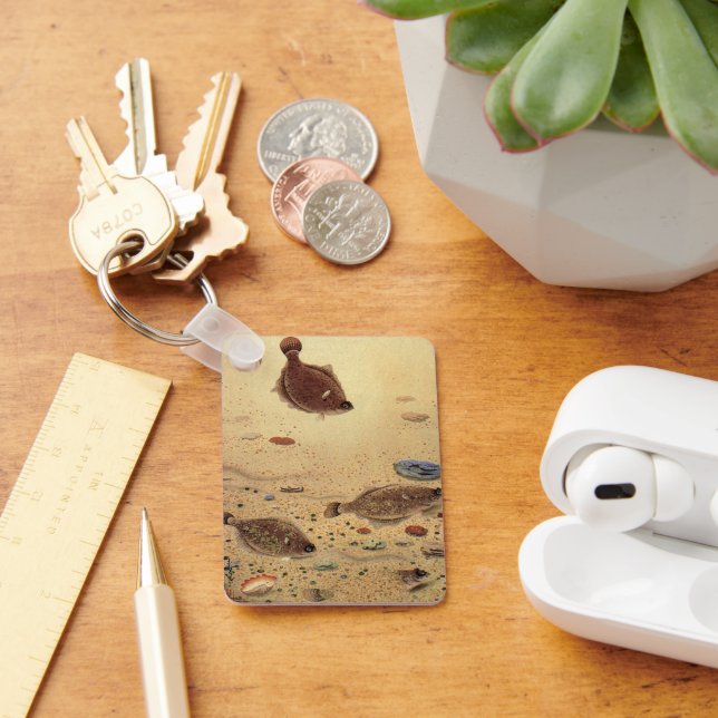 Vintage Flounders, Marine Ocean Life Flat Fish Keychain (Desk)
