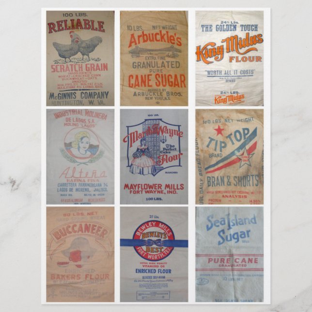 Vintage Flour and Sugar Sacks Clipart Sheet (Front)