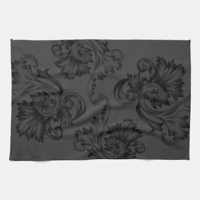 Vintage Flourish (Black) Kitchen Towel (Horizontal)