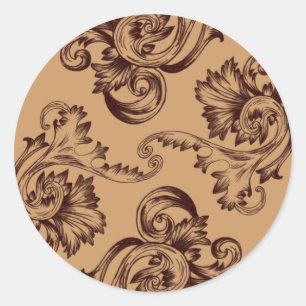 Vintage Flourish (Dark Brown) Classic Round Sticker