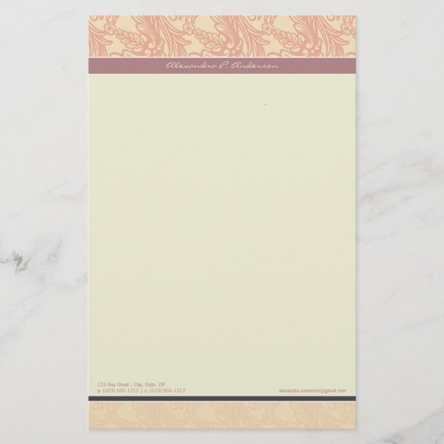Vintage Flourish Eggplant Customized Stationery (Front)