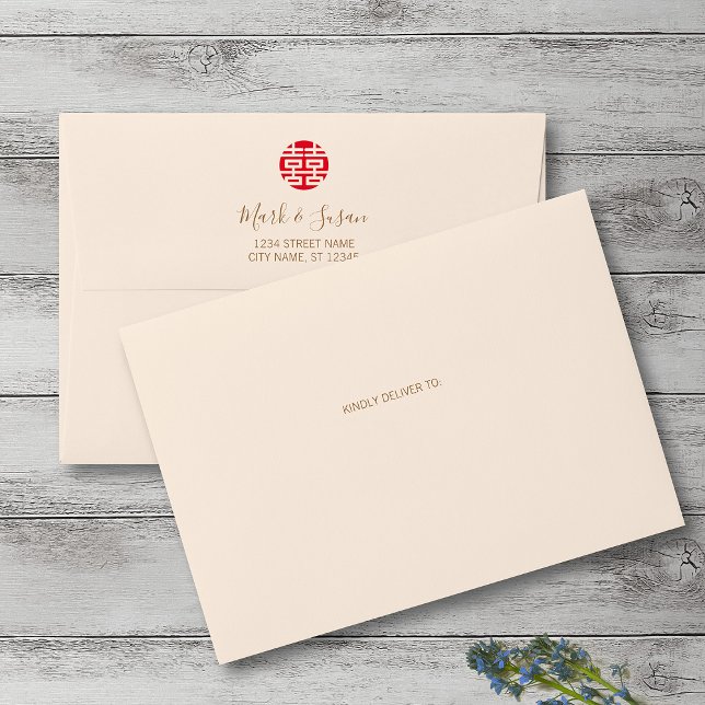 Vintage Flourish Frame Chinese Wedding Invitation Envelope (Creator Uploaded)