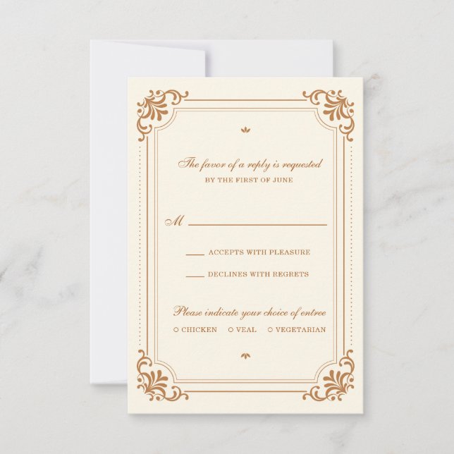 Vintage Flourish Meal Choice Wedding RSVP Card (Front)