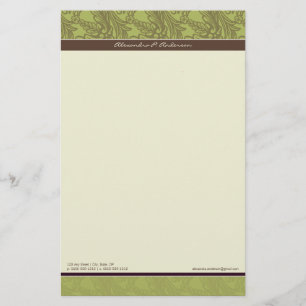 Vintage Flourish Olive Customized Stationery