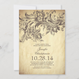 vintage flourish & swirls old bridal shower invitation