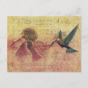 Vintage Flower and Hummingbird Musical Notes Postcard