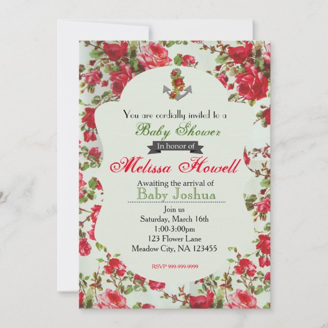 Vintage Flower Baby Shower or Birthday Invitation (Front)