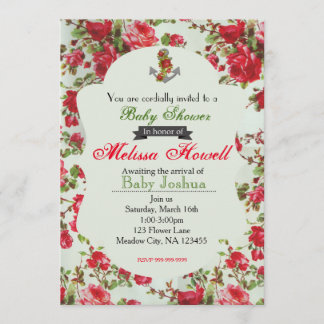 Vintage Flower Baby Shower or Birthday Invitation