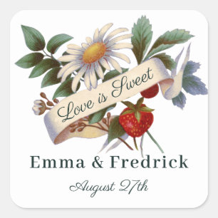 Vintage Flower Banner Love is Sweet Square Sticker