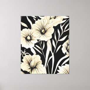 Vintage Flower Black and Beige Art Canvas Print