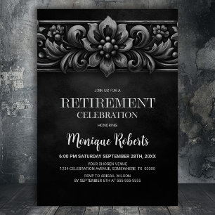 Vintage Flower Black Retirement Party Invitation