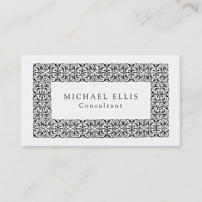 Vintage Flower Black White Professional Business Card (Front)