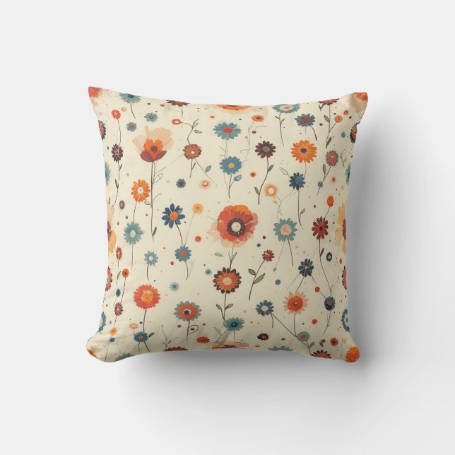 Vintage Flower Blooms Square Cushion. ver2 Throw Pillow (Front)