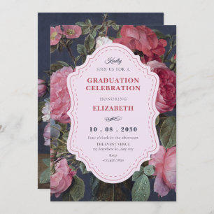 Vintage flower bouquet art graduation invitation