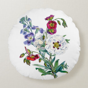 Vintage Flower Bouquet Watercolor Round Pillow