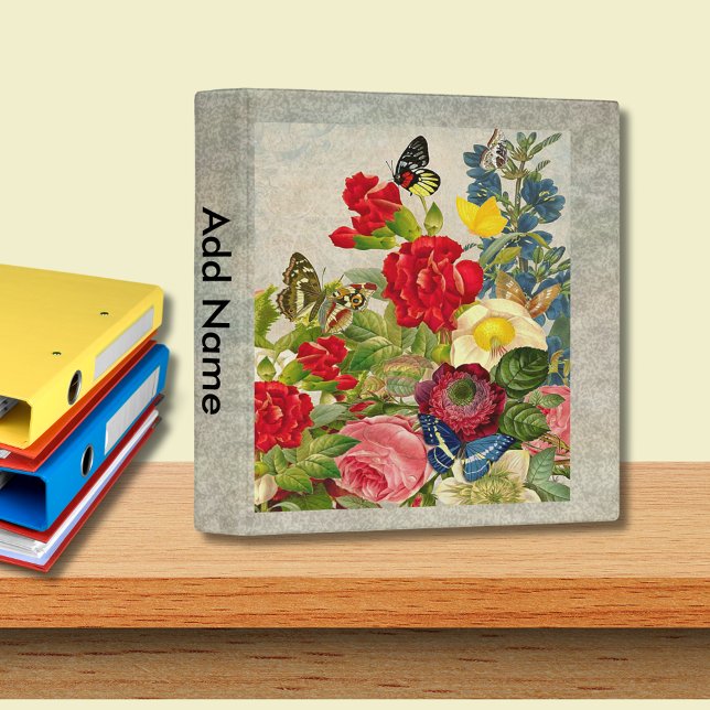 Vintage Flower Bouquet with Butterflies Binder (Vintage Flower Bouquet with Butterflies 3 Ring Binder)