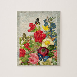 Vintage Flower Bouquet with Butterflies Jigsaw Puzzle