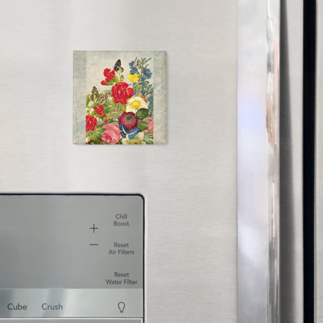 Vintage Flower Bouquet with Butterflies Magnet (In Situ (Fridge))