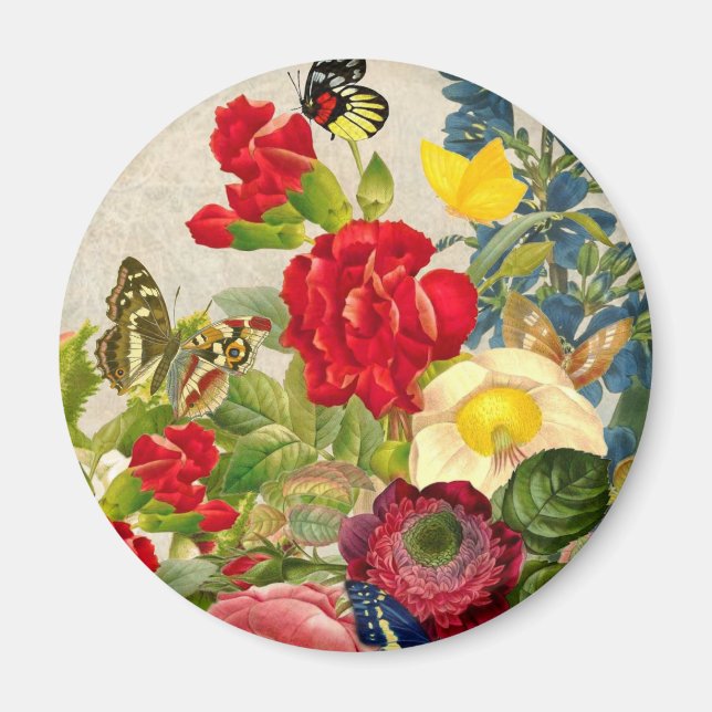 Vintage Flower Bouquet with Butterflies Magnet (Front)