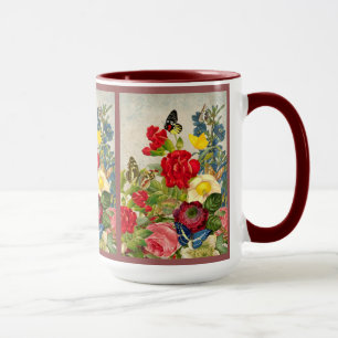 Vintage Flower Bouquet with Butterflies Mug
