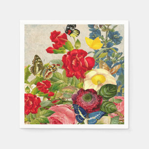 Vintage Flower Bouquet with Butterflies Napkin