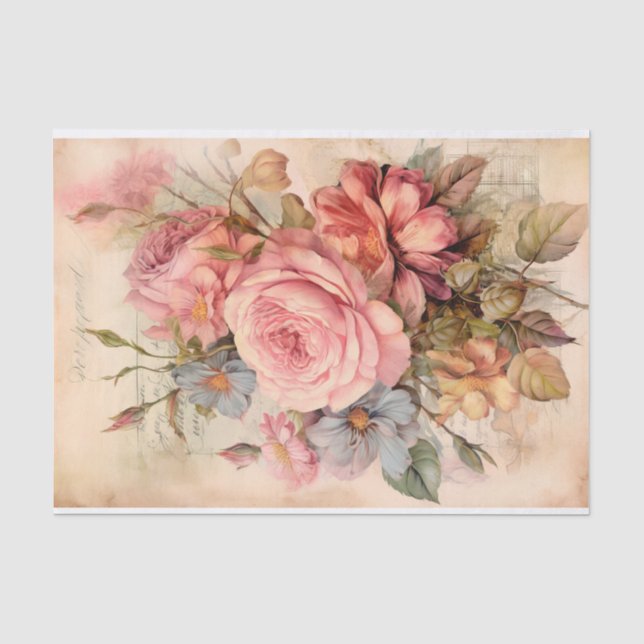 Vintage Flower Bouquet with Roses Tissue Paper (Front)