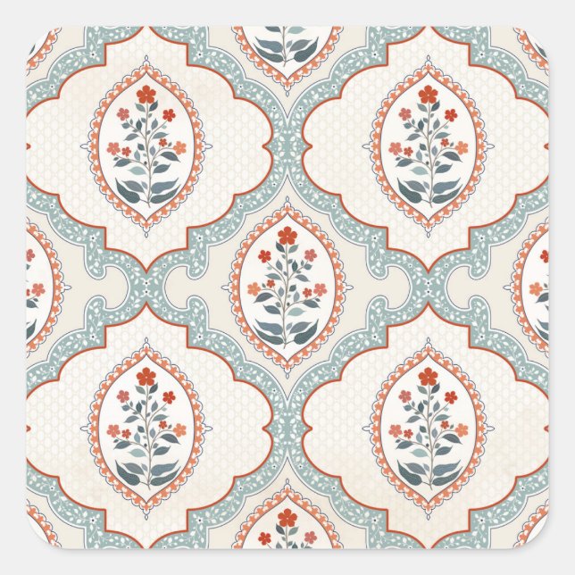 Vintage flower branches, Indian textile. Square Sticker (Front)