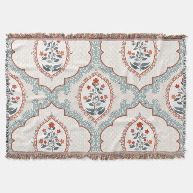 Vintage flower branches, Indian textile. Throw Blanket (Front)