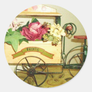 vintage flower cart stickers,matches postage stamp classic round sticker