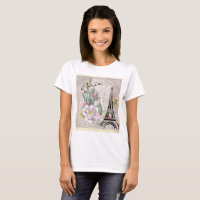 Vintage Flower Collage and Eiffel Tower Drawing