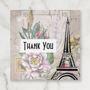 Vintage Flower Collage & Eiffel Tower Illustration Favour Tags